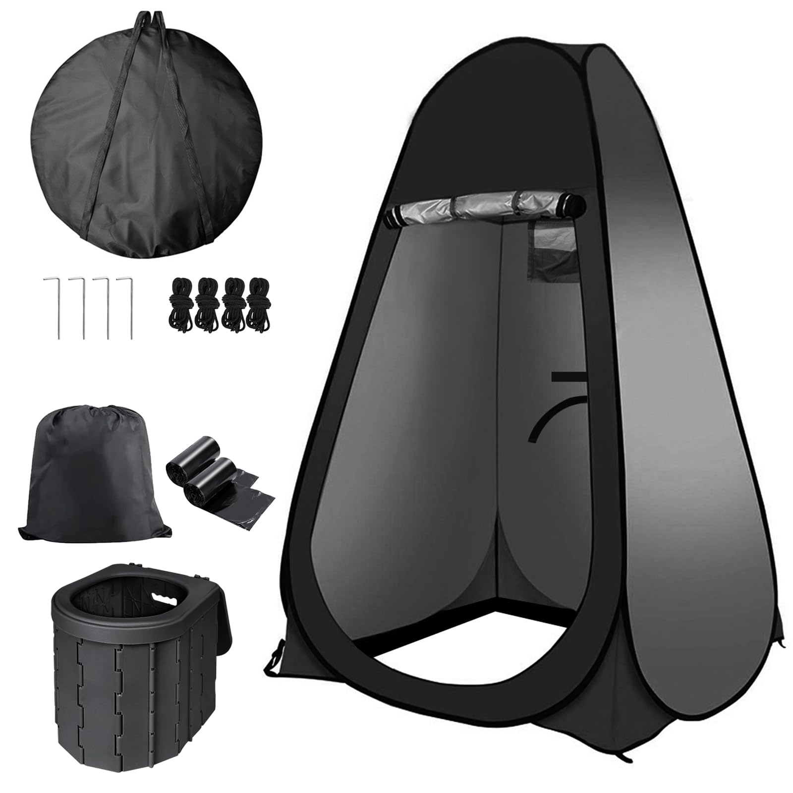 Petgin Portable Outdoor Camping Toilet Kit for AdultsPop Up Privacy Tent Camping Folding Toilet 30 Toilet Bags Washable Foldable for Travel RV Car Beach Hiking-Black