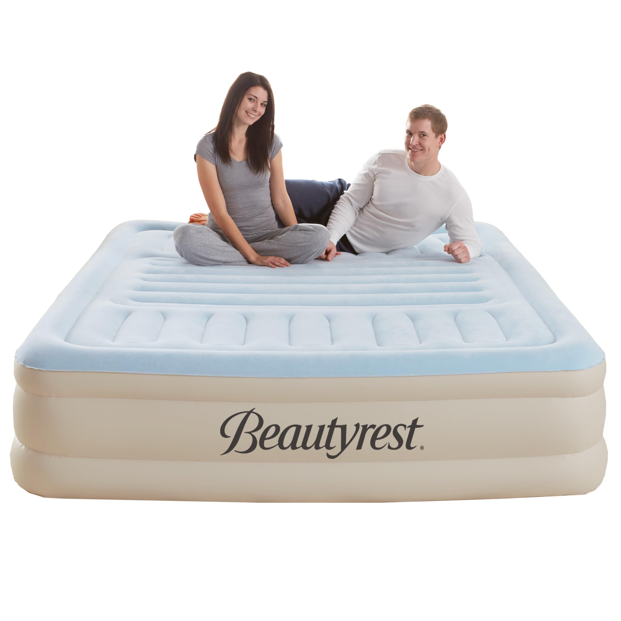 Beautyrest 18" Lumbar Supreme Air Mattress Tri-Zone Back & Edge Support Pillowtop Airbed Built-in Pump Quick Inflation King Size Luxury Airbed Portable Comfort Adjustable Firmness Easy Storage