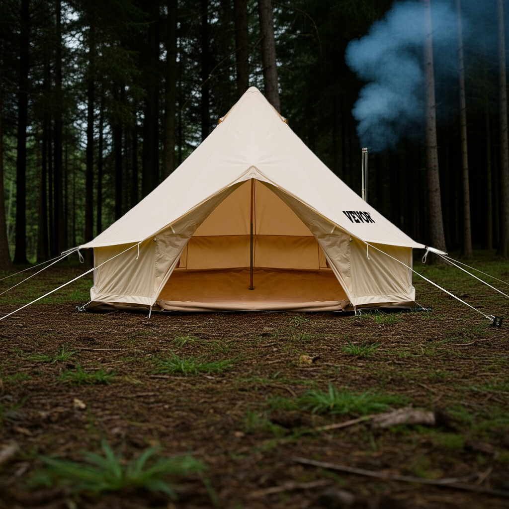 Happybuy Bell Tent for Family Camping Outdoor Hunting Party in 4 Seasons 9.8ft/3m 100% Cotton Canvas Yurt Tent - w/Stove Jack Luxury Glamping  Waterproof