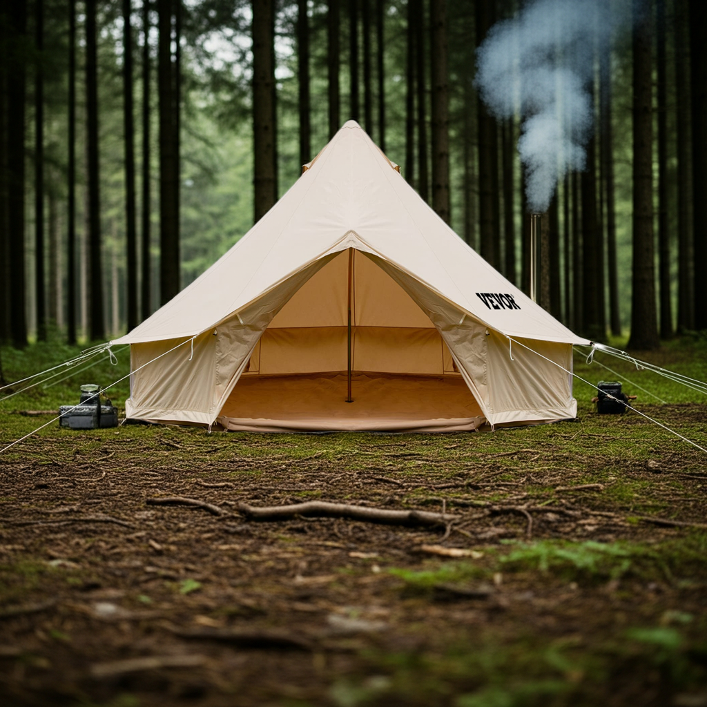Happybuy Bell Tent for Family Camping Outdoor Hunting Party in 4 Seasons 9.8ft/3m 100% Cotton Canvas Yurt Tent - w/Stove Jack Luxury Glamping  Waterproof
